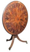 EARLY 19TH CENTURY SPECIMEN WOOD MARQUETRY INLAID SUNBURST BREAKFAST TABLE