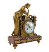 VINCENT & CIE, FRENCH 19TH CENTURY GILDED BRONZE AND PINK MARBLE MANTEL CLOCK