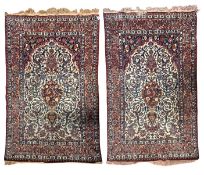 TWO 20TH CENTURY IRANIAN ISFAHAN NAIN PART-SILK CARPET RUGS