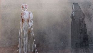 LATE 20TH CENTURY CIRCA 1989 PENCIL & GOUACHE ON PAPER THEATRICAL DRAWING