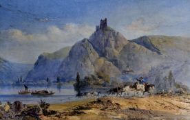THOMAS CHARLES LEESOB ROWBOTHAM - ITALIAN LAKE SCENE - WATERCOLOUR ON PAPER