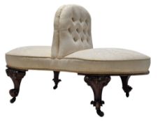 19TH CENTURY MAHOGANY & UPHOLSTERED CONVERSATION CONFIDANT SEAT