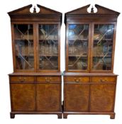 PAIR OF 20TH CENTURY REGENCY REVIVAL YEW WOOD BOOKCASE CABINETS