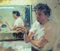 DAVID COBLEY (B. 1954) - KEN DODD OBE (OIL SKETCH I) - OIL ON CANVAS LAID ON BOARD