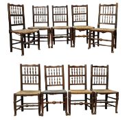 NINE NORTH COUNTRY 19TH CENTURY OAK & RUSH SEAT HIGH BACK CHAIRS