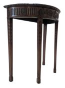 LATE 19TH CENTURY CARVED ADAMS REVIVAL MAHOGANY DEMI LUNE CONSOLE TABLE