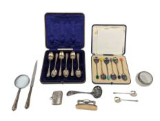 TWO CASES OF 20TH CENTURY HALLMARKED SILVER TEASPOONS & OTHERS