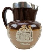 EDWARD VII DOULTON LAMBETH SILVER RIM STONEWARE JUG