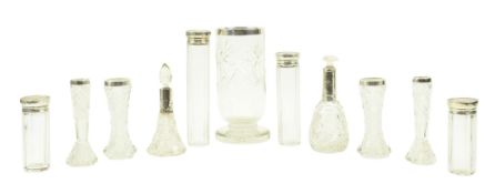 EARLY 20TH CENTURY HALLMARKED SILVER & GLASS VASES & BOTTLES