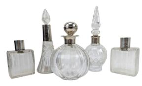 FIVE 20TH CENTURY HALLMARKED SILVER & CUT GLASS SCENT PERFUME BOTTLES