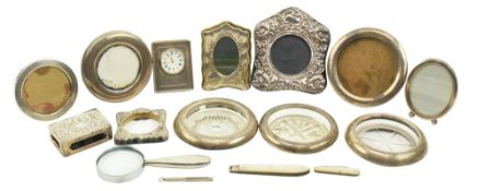 COLLECTION OF 20TH CENTURY HALLMARKED SILVER INCLUDING EASEL BACK CLOCK