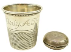 20TH CENTURY 'ONLY A THIMBLE FULL' STERLING SILVER JIGGER CUP