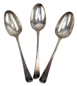 THREE GEORGE III HALLMARKED SILVER SERVING SPOONS