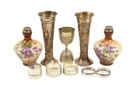 PAIR OF 20TH CENTURY GEORGE V HALLMARKED SILVER VASES & OTHERS