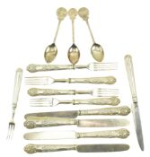 SET OF 8 GEORGE IV HALLMARKED SILVER HANDLED KNIVES & FORKS & OTHER FLATWARE