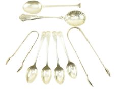 PAIR OF GEORGE III HALLMARKED SILVER SUGAR TONGS & OTHER SILVER FLATWARE