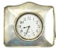 19TH CENTURY 8 DAY TRAVEL CLOCK IN A SILVER CLOCK CASE