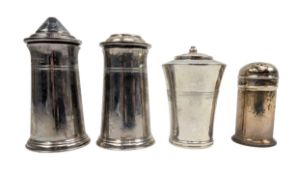 A SET OF HALLMARKED SILVER SALT AND PEPPERETTE & TWO SILVER PEPPERETTES
