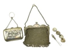 VICTORIAN HALLMARKED SILVER TWEEZERS & EDWARD VII SILVER PURSE & OTHERS