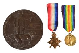 WWI FIRST WORLD WAR MEDAL PAIR & DEATH PLAQUE - ROYAL IRISH REG