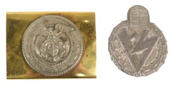 EARLY GERMAN SA BELT BUCKLE & STUTTGART RALLY BADGE