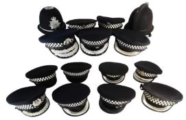COLLECTION OF BRITISH POLICE UNIFORM HATS / HELMETS
