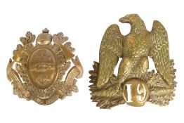 TWO 19TH CENTURY SHAKO / HELMET PLATES - FRENCH & PRUSSIAN INTEREST