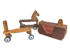 THREE 20TH CENTURY VINTAGE WOODEN RIDE ON TOYS