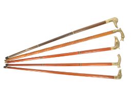 COLLECTION OF FIVE VINTAGE 20TH CENTURY BRASS WALKING STICKS / CANES STAFFS