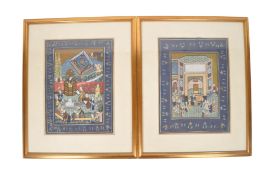 TWO 20TH CENTURY INDIAN MUGHAL EMPIRE STYLE PAINTINGS