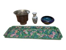 COLLECTION OF FOUR VINTAGE 20TH CENTURY CHINESE CLOISONNE ITEMS