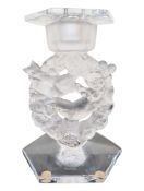 20TH CENTURY LALIQUE FRENCH GLASS MESANGES PATTERN CANDLESTICK