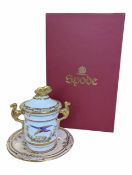 SPODE - 1970S BOXED CHELSEA BIRD PATTERNED TWIN HANDLED CUP AND SAUCER