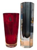 WHITEFRIARIS - VINTAGE 20TH CENTURY RUBY RED VASE W/STUDIO ART GLASS VASE