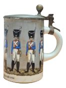 19TH CENTURY PORCELAIN & PEWTER INFANTRY INFANTERIE STEIN