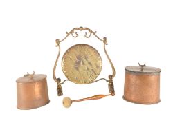 TWO EARLY 20TH CENTURY TEA CADDIES WITH DINNER GONG