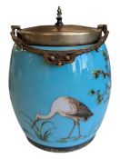 19TH CENTURY BLUE OPALINE GLASS BISCUIT BARREL