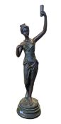 LATE 20TH CENTURY BRONZED RESIN TORCH BEARER FIGURE