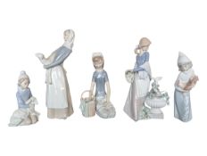 LLADRO - COLLECTION OF FIVE LATE 20TH CENTURY PORCELAIN FIGURES
