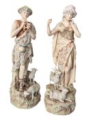 ROYAL DUX BOHEMIA - TWO 20TH CENTURY PORCELAIN SHEPHERD FIGURES
