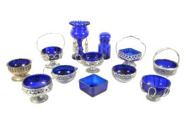 COLLECTION OF VINTAGE 20TH CENTURY STUDIO ART GLASS INC BRISTOL BLUE