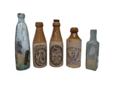 FIVE LATE 19TH / EARLY 20TH CENTURY STONEWARE AND GLASS BOTTLES