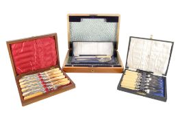 THREE EARLY 20TH CENTURY BOXED SETS OF SILVER PLATED CUTLERY W CUTLERY BOX