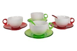 GUZZINI - SET OF FOUR ITALIAN DESIGNER COFFEE CUPS & SAUCERS