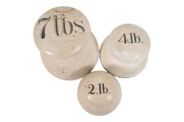 THREE EARLY 20TH CENTURY CERAMIC IMPERIAL GROCERS WEIGHTS