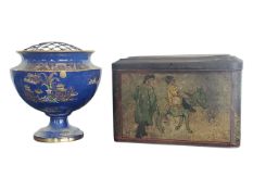 CARLTON WARE BLUE LUSTRE URN VASE W/ ADVERTISING COLEMAN'S TIN