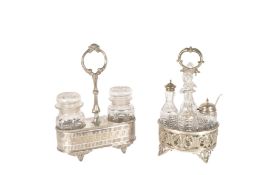 EARLY 20TH CENTURY SILVER PLATE CREUT SET W/ CUT GLASS PRESERVE JARS