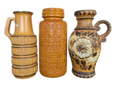 THREE LATE 20TH CENTURY WEST GERMAN POTTERY VASES / JUGS