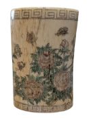 EARLY 20TH CENTURY JAPANESE HAND PAINTED BONE BRUSH / PEN POT