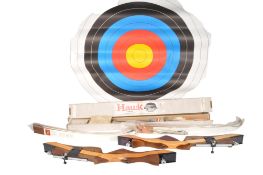 LATE 20TH CENTURY ARCHERY SAMICK WOODEN BOWS AND EASTON USA HAWK ARROWS